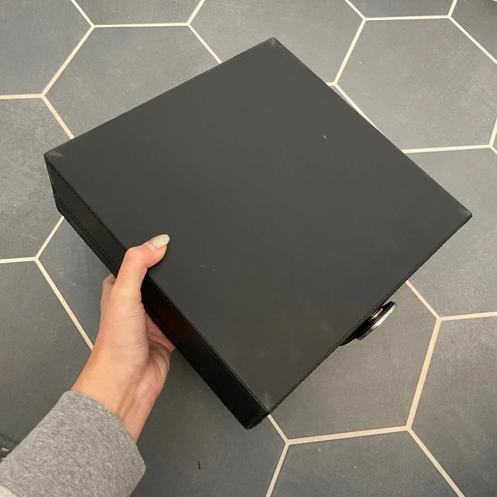 Black Faux Leather Jewelry‎ Organizer Box with Compartments and Lock Clasp